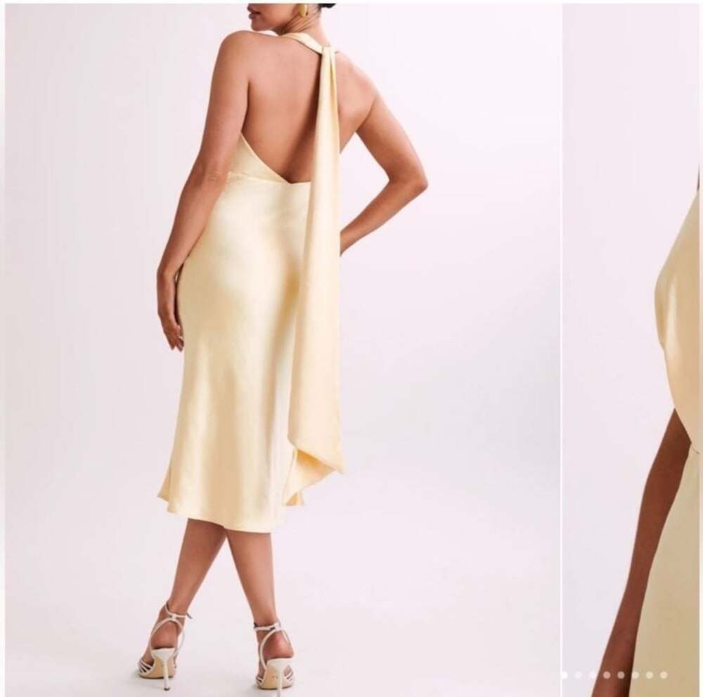 MESHKI Terri Satin Cowl Midi Dress in Butter Yellow Size M
